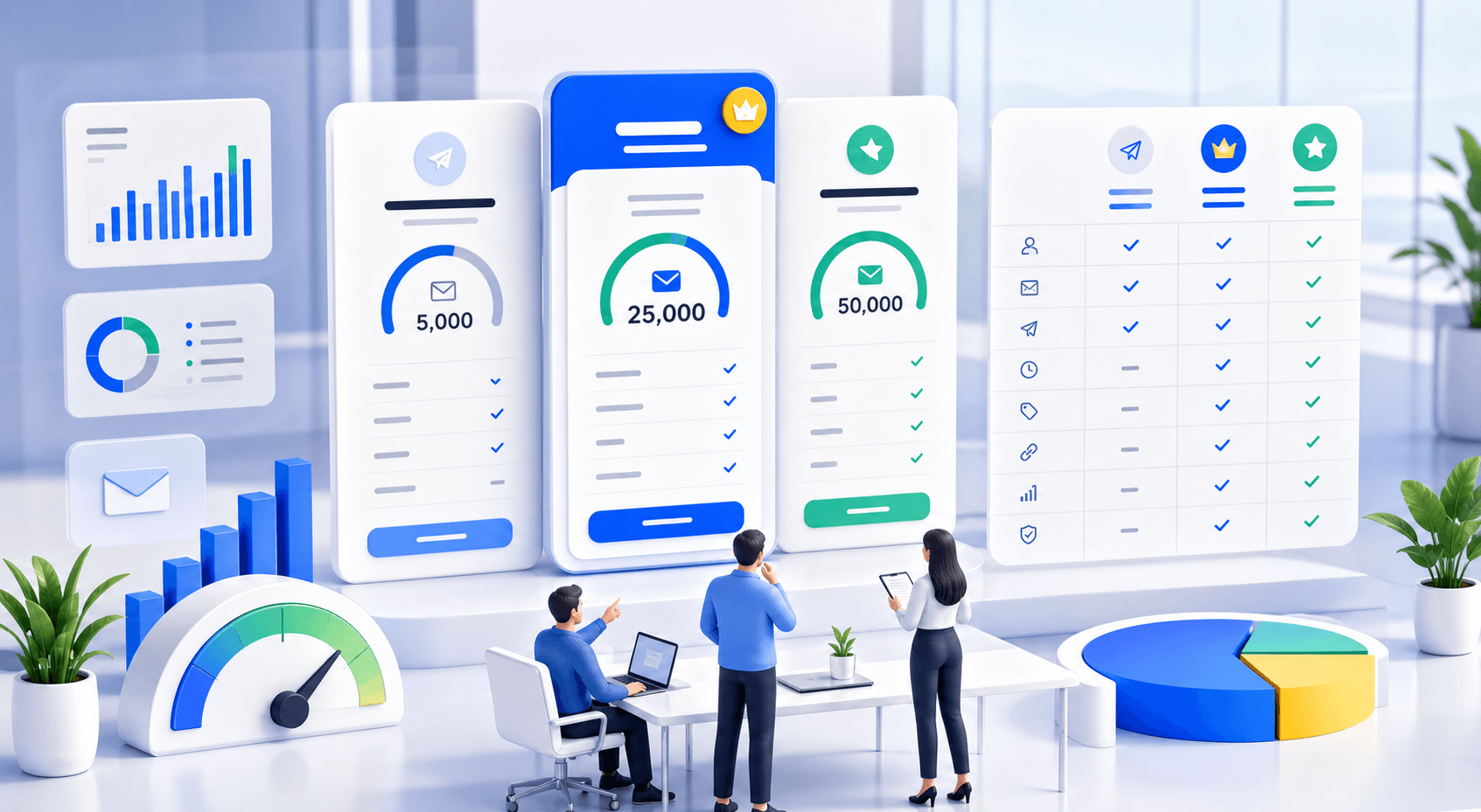 Email marketing pricing plans and plan comparison illustration